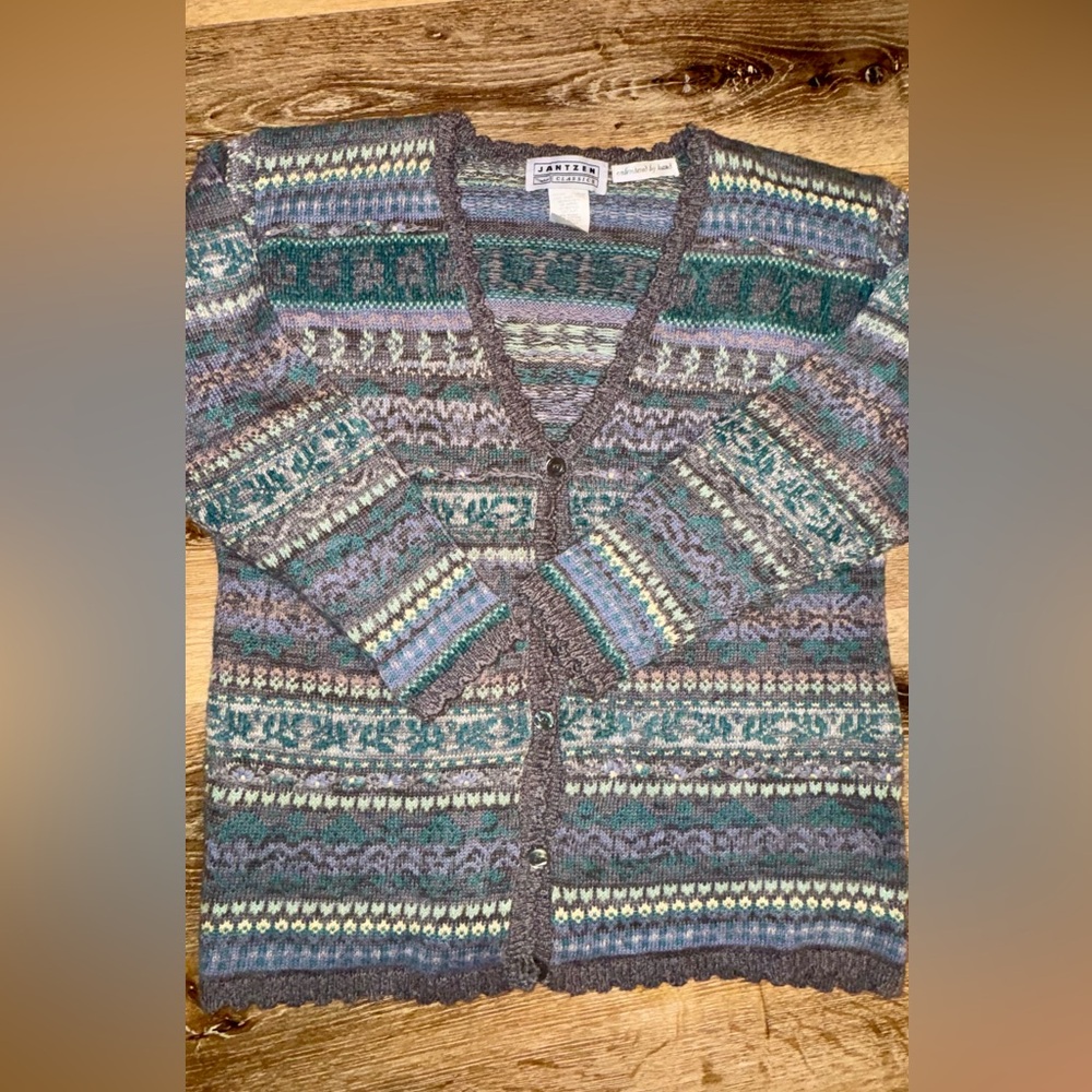 Jantzen Classic Fair Isle Cardigan Hand Emroidered Medium Large
